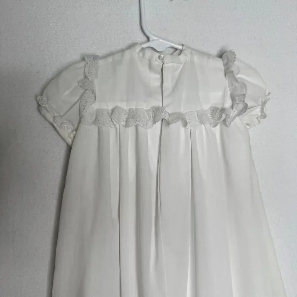 Vintage 1970s Handmade Christening Baptism Gown Lace Heirloom Baby 6-12M